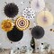8-Piece Black and Gold Honeycomb Paper Fans | Hanging Pompoms for Graduation, Birthday, Wedding, Prom Night & New Year's Eve Photo Backdrop Party Decorations